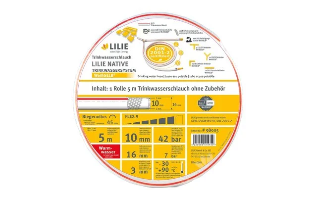 Lilie Lily Native 10m Roll Of Drinking Water Hose 10x16mm - Cold 1 Lilie Lily Native 10m Roll Of Drinking Water Hose 10x16mm - Cold